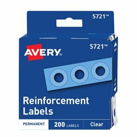 AVERY DENNISON Avery, DISPENSER PACK HOLE REINFORCEMENTS, 1/4in DIA, CLEAR5721, 200PK 05721